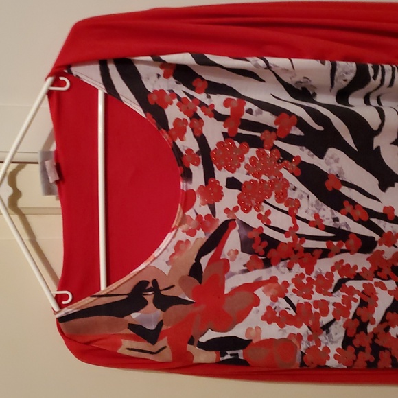 Serengeti 2X Cardigan Top With Built In Shirt Red Zebra Print Bling - Picture 3 of 12